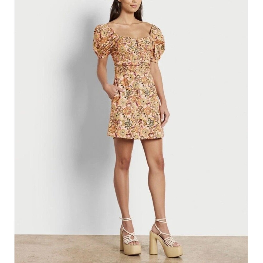 Sam Edelman Medium dress Erica mini flower pockets crepe smocked